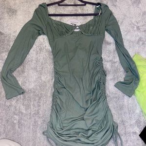 Army green cup dress with ties on the sides